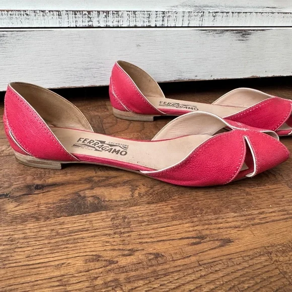 Salvatore Ferragamo D'Orsay Leather Lasercut Flats Women's Size 9.5 B S - Picture 1 of 9